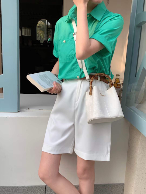 Bamboo Top Handle Crossbody Bag w/Cosmetic Pouch: 07 Green