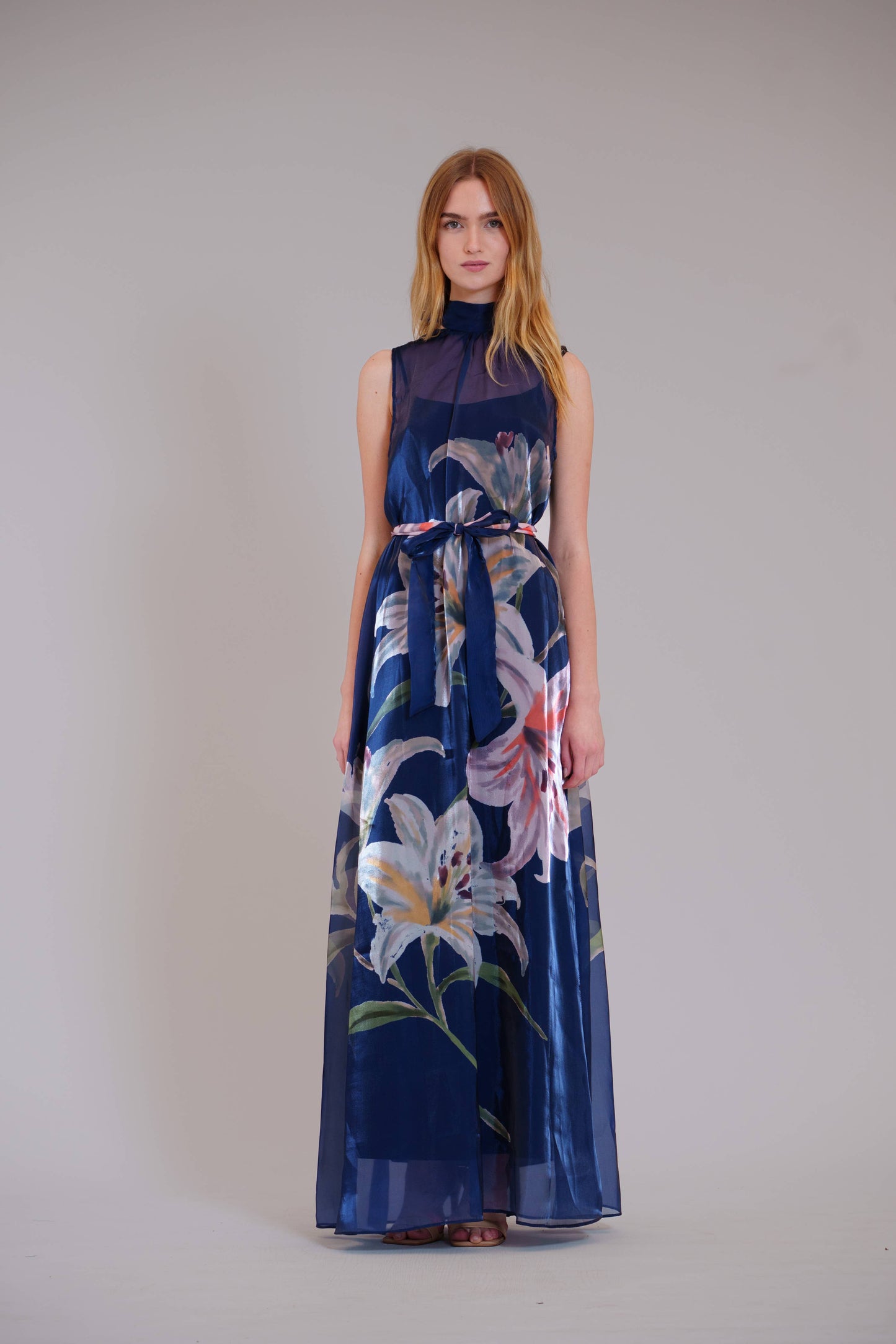 Navy Floral Organza Dress