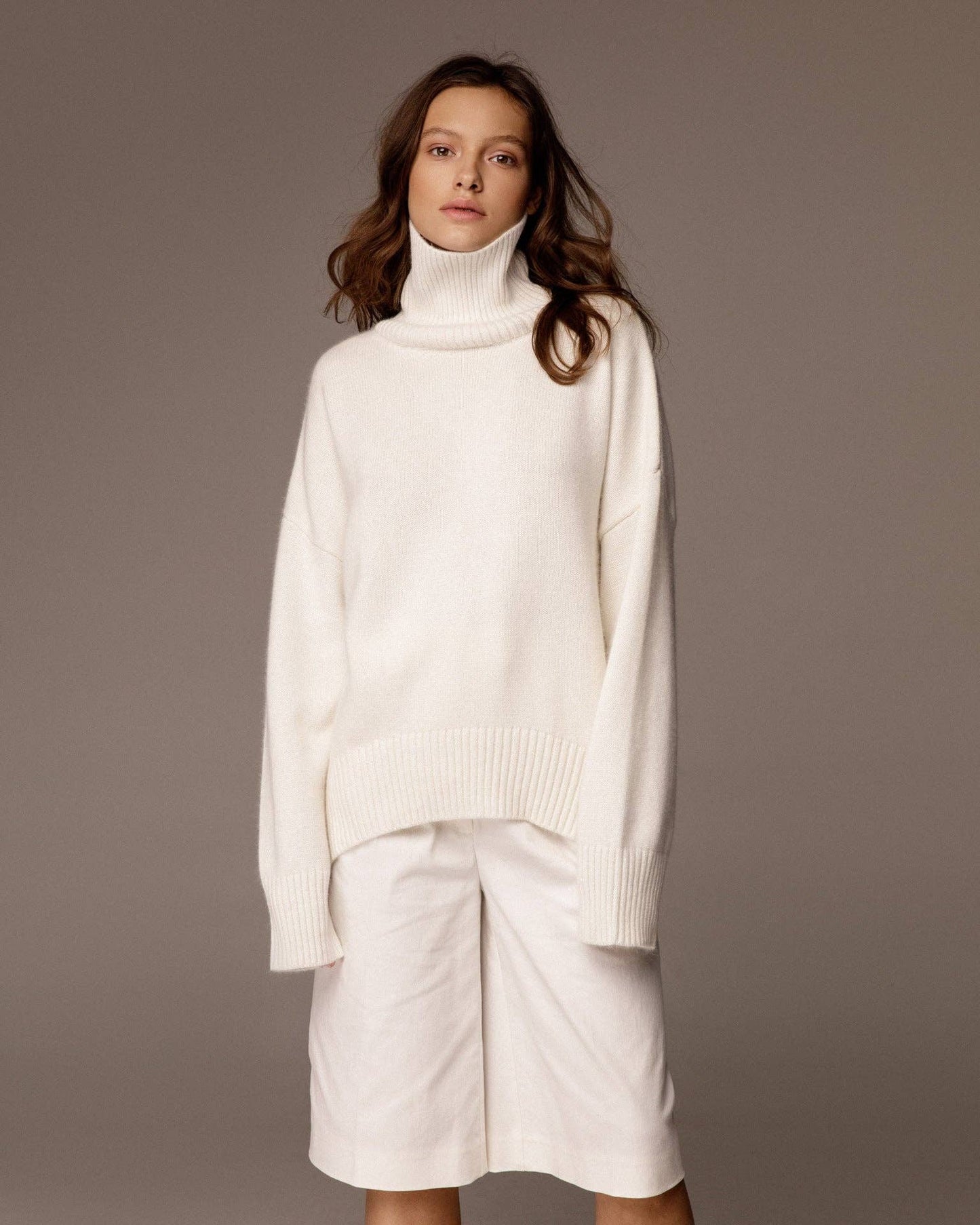 White Turtleneck Knit Sweater