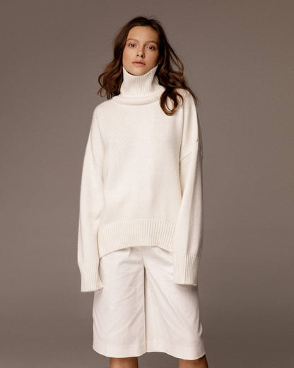 White Turtleneck Knit Sweater
