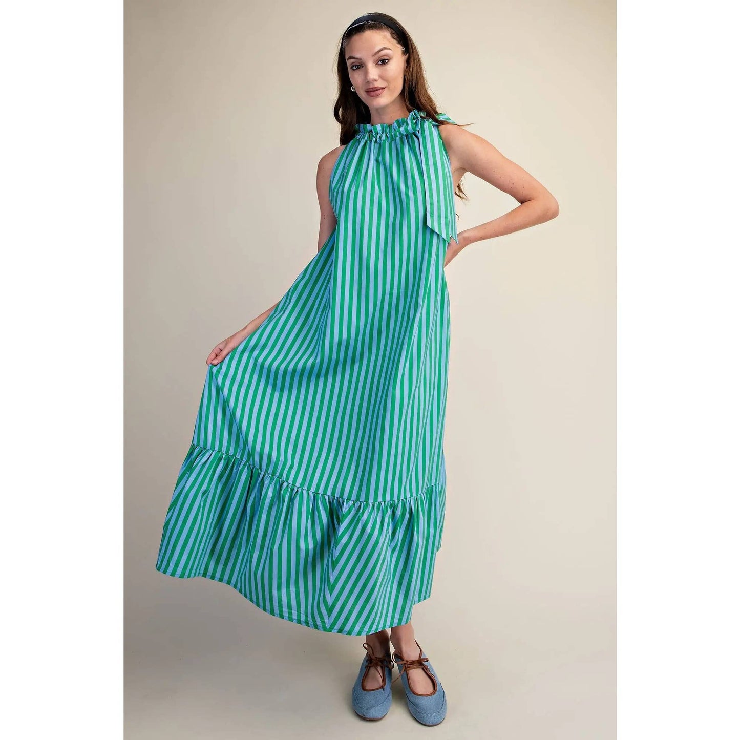 Green Striped Midi Dress