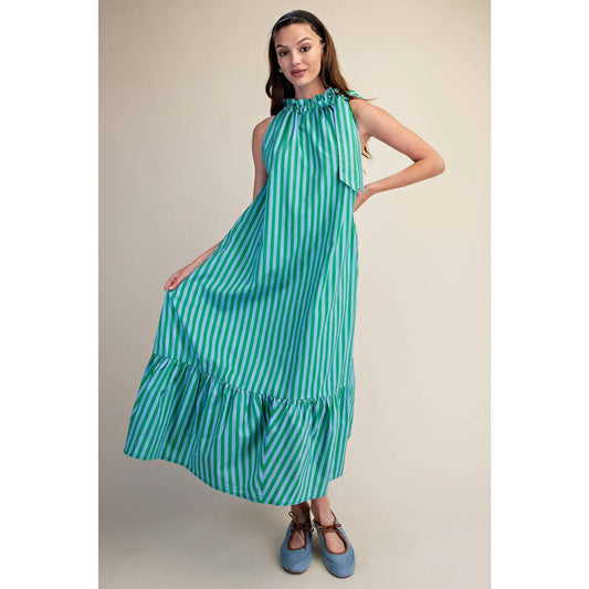 Green Striped Midi Dress