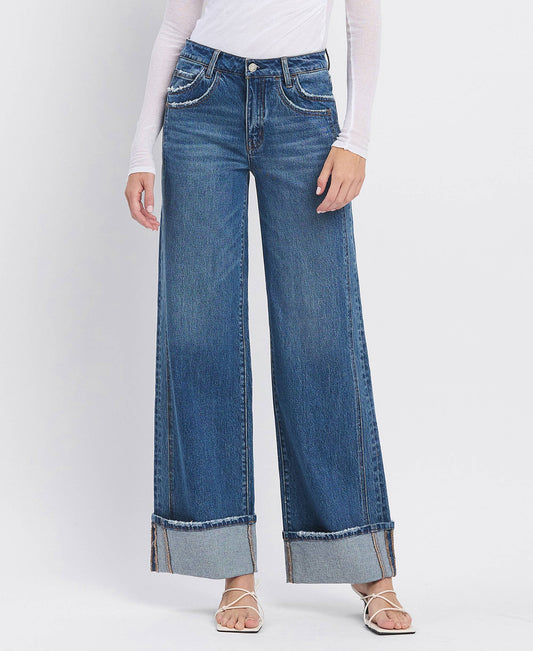 HIGH RISE WIDE CUFF JEANS