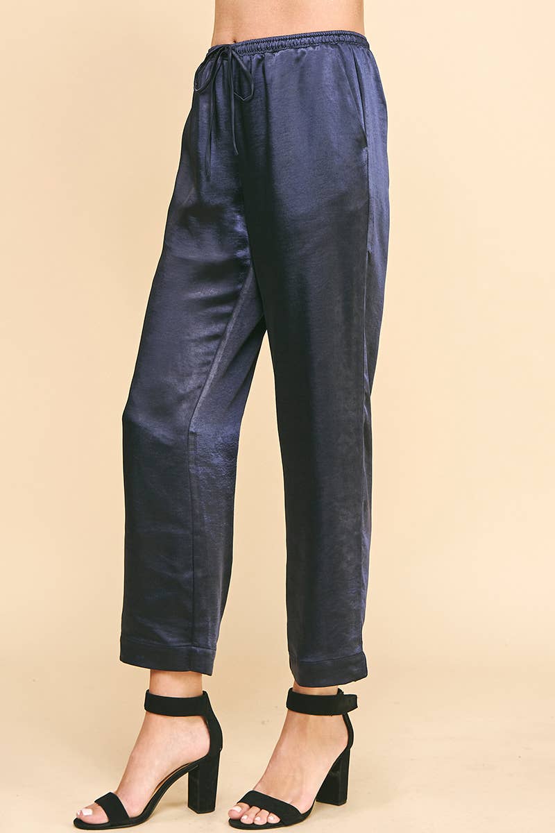 NAVY SATIN PANTS