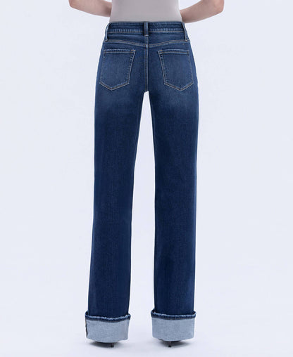 DARK HIGH RISE CUFFED JEANS