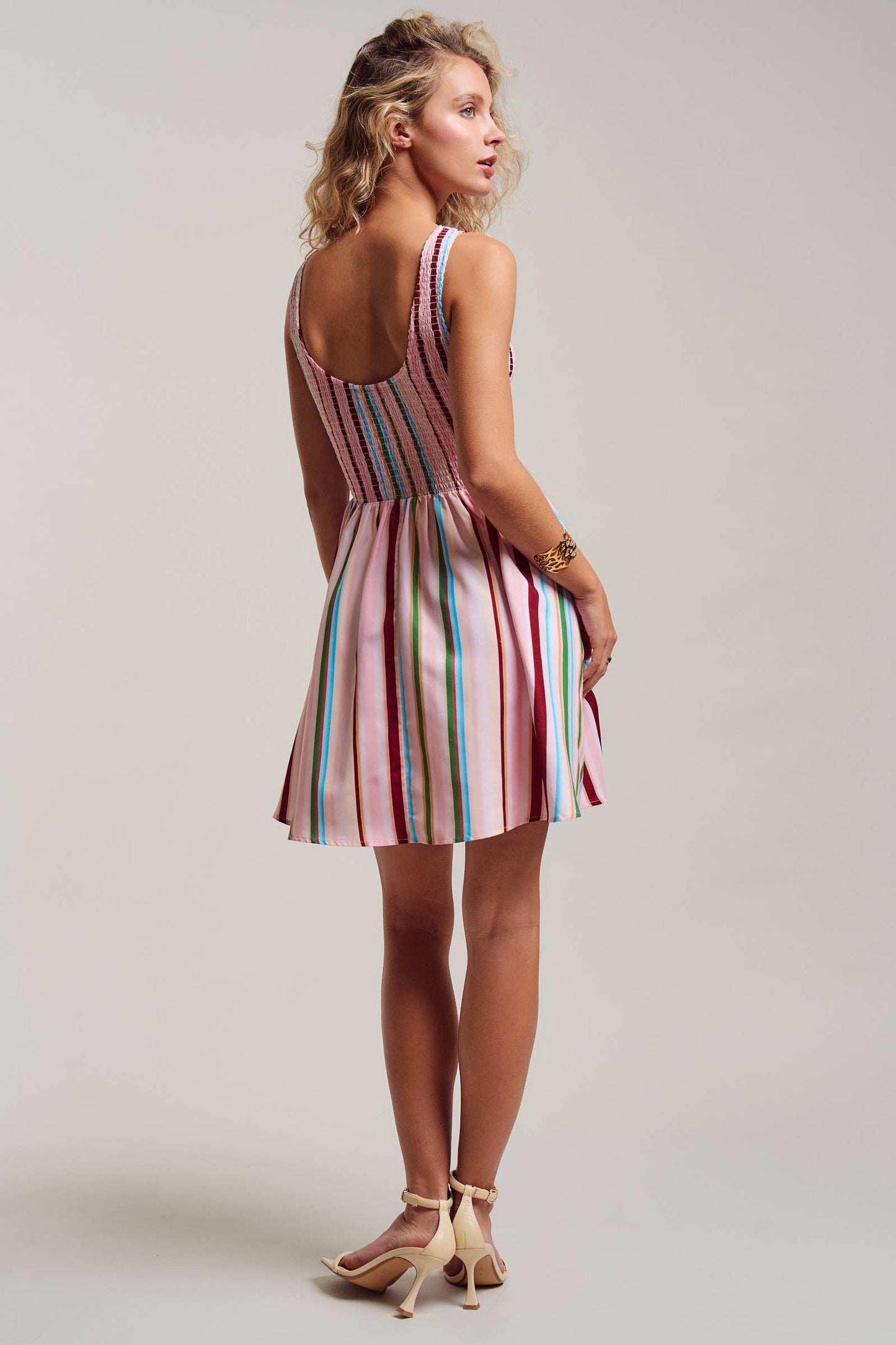 Stripe Smocked Mini Dress
