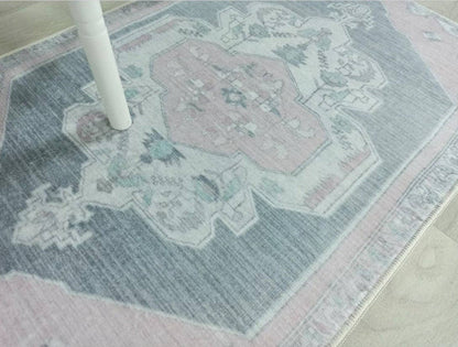 Turkish Rug, Gray Light Pink Ivory Vintage Oushak Geometric Area Rugs