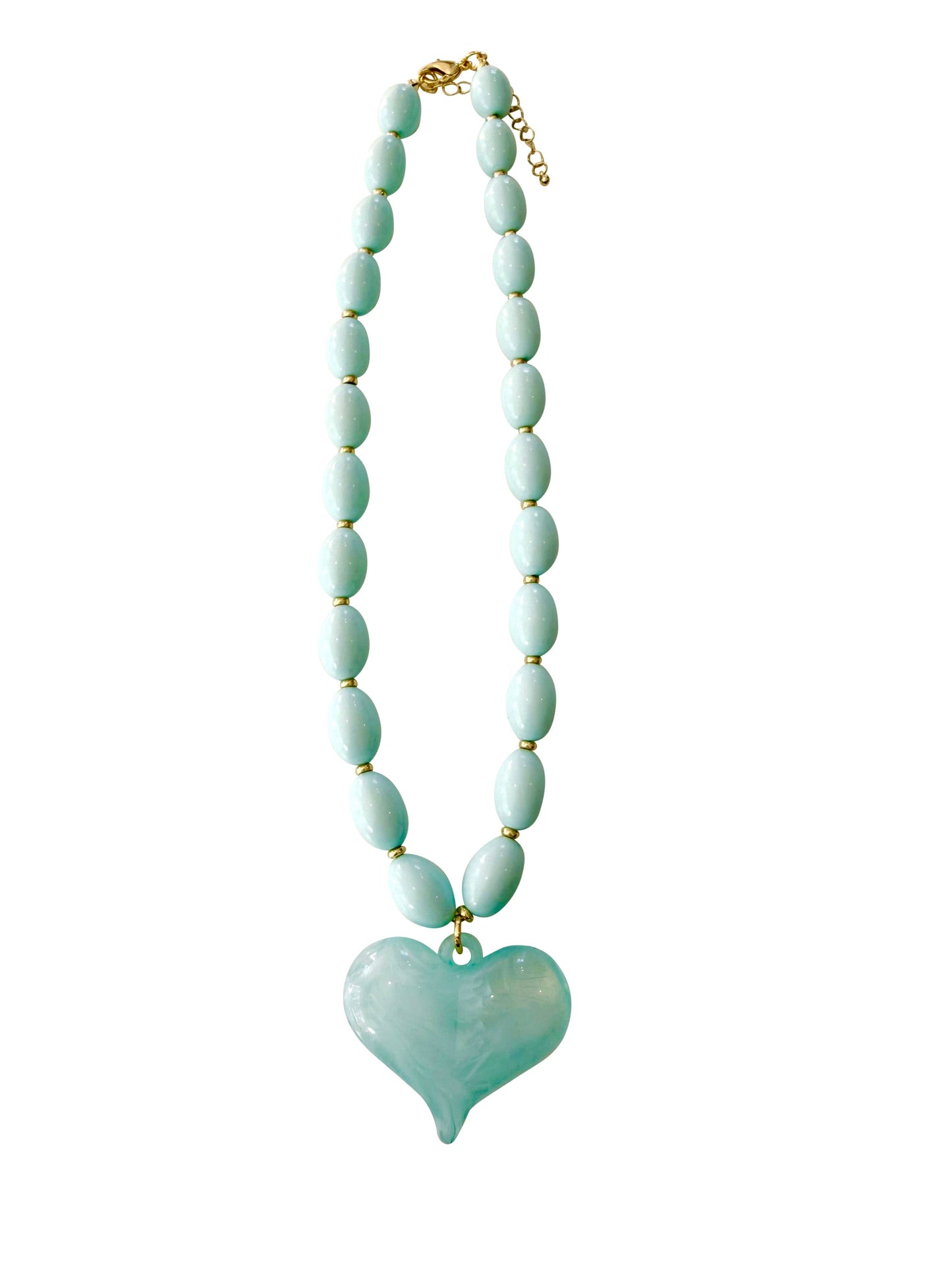 Light Blue Beaded Necklace with Heart Charm