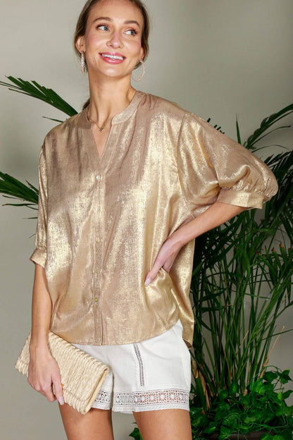 Metallic Woven Top - Champagne