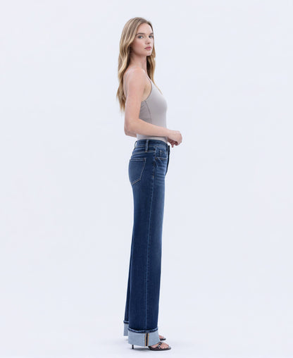 DARK HIGH RISE CUFFED JEANS