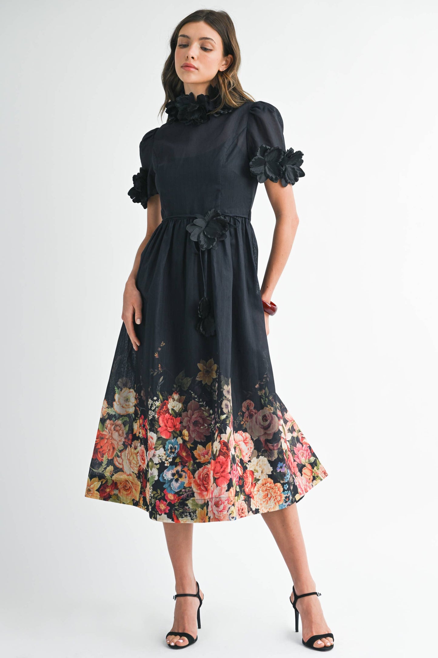 Black Floral Midi Dress