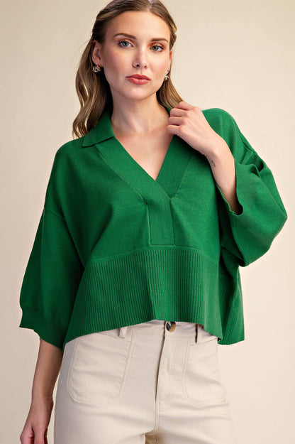 Kelly Green V Neck Sweater