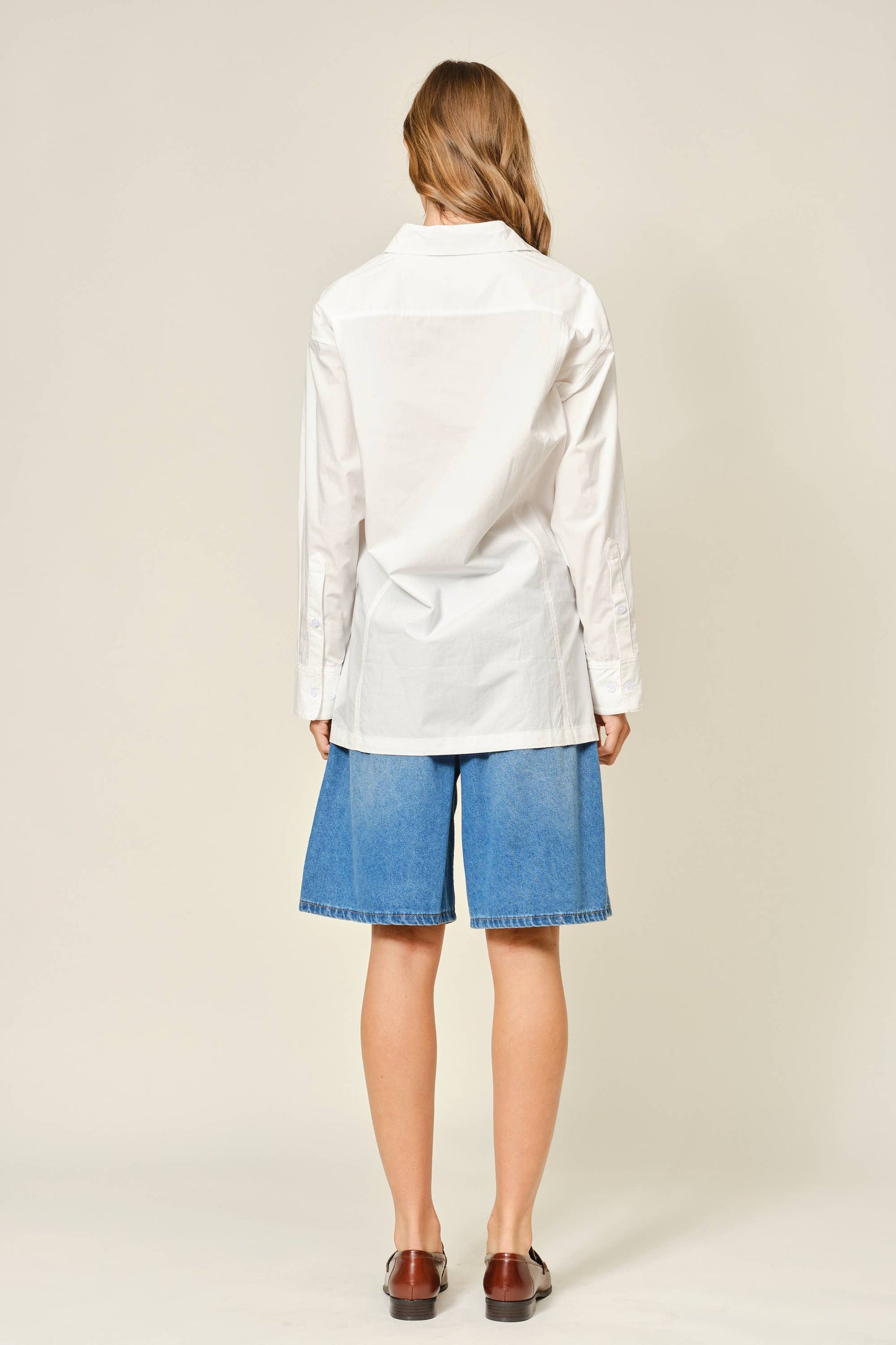 White Abstract Button Up