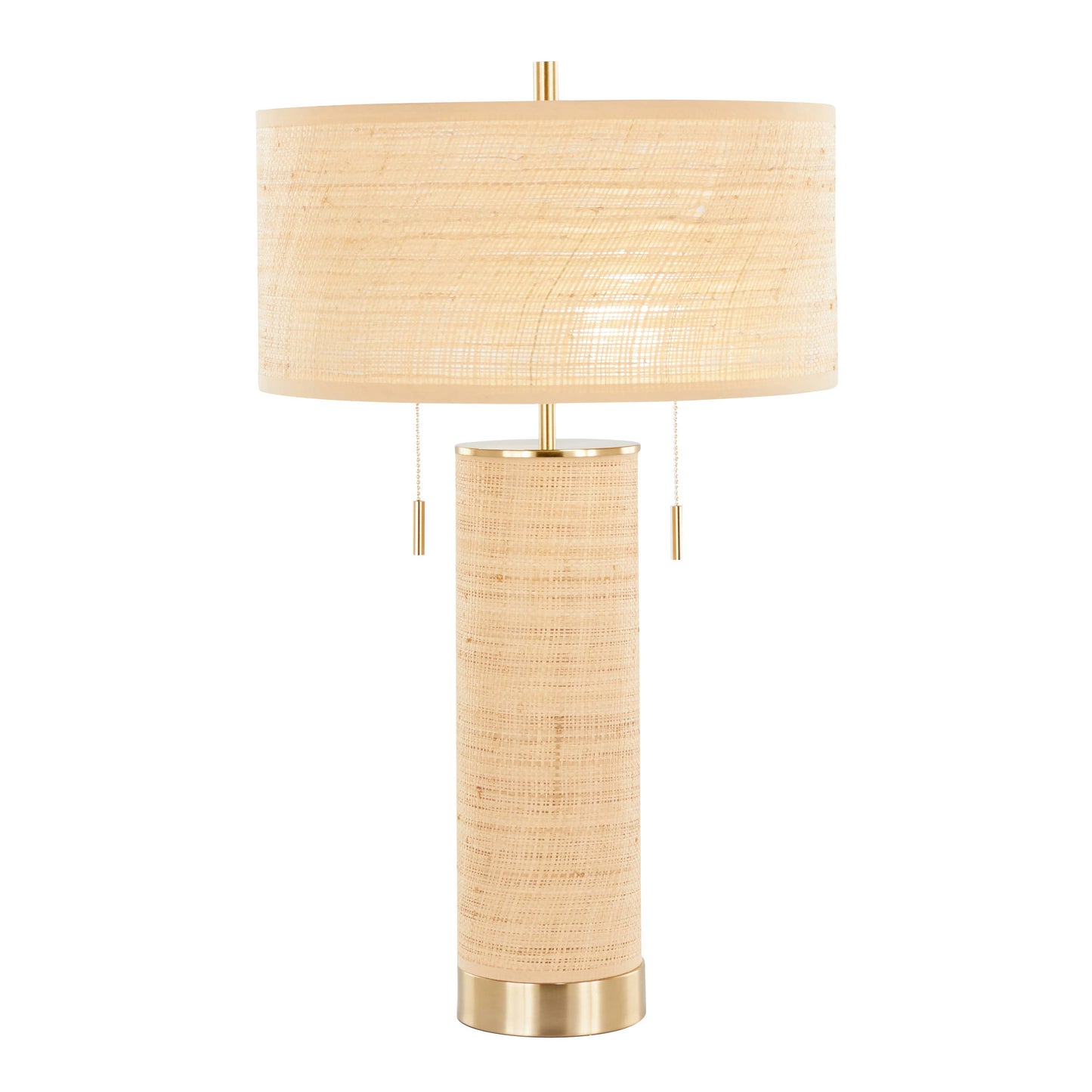 Cylinder Rattan 29" Table Lamp: Black Metal, Natural Rattan