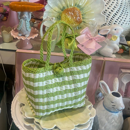 Berry Basket | Lined Paper Stripe in Pear Green / White