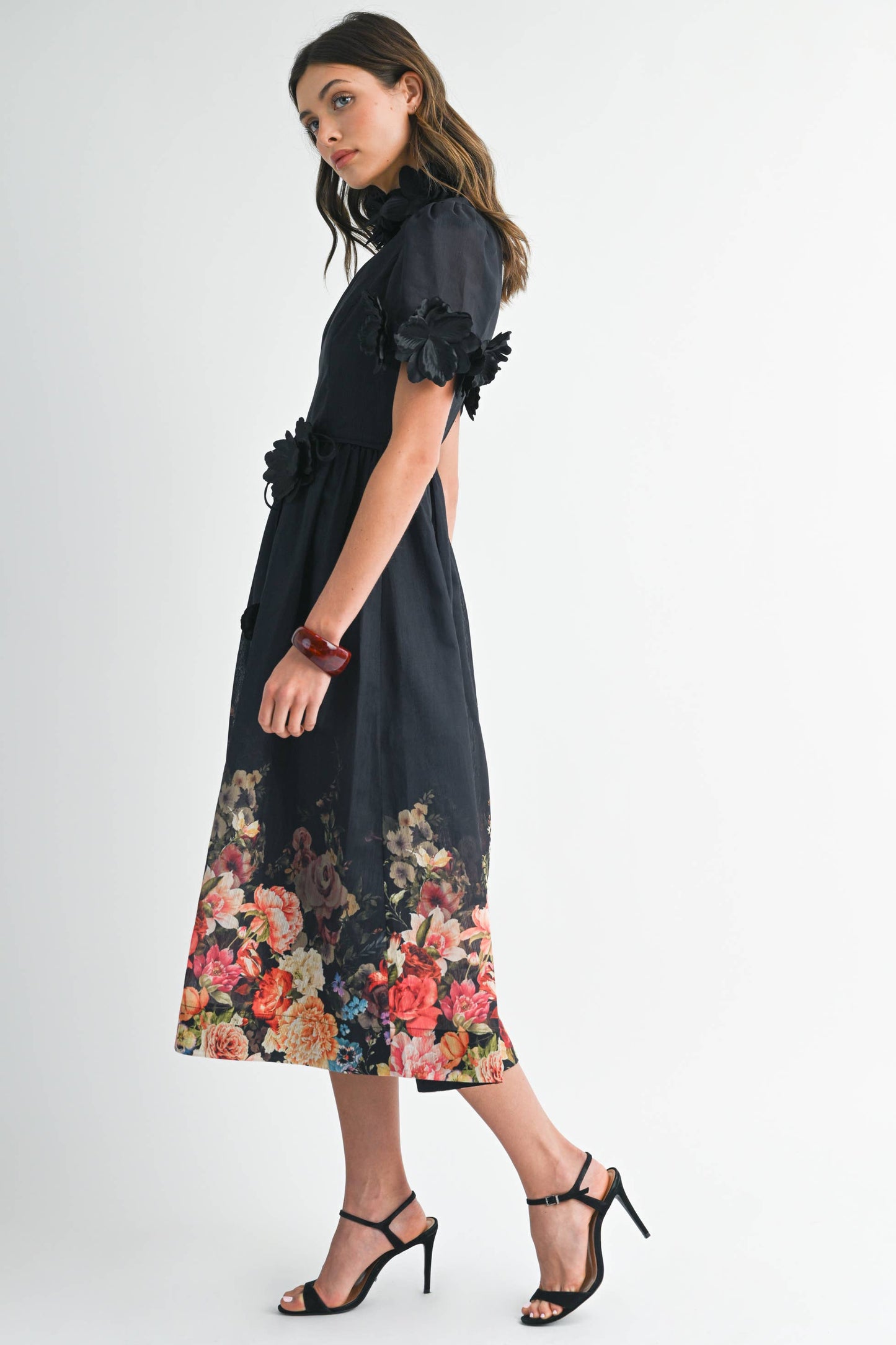 Black Floral Midi Dress