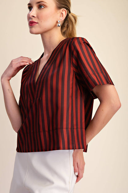 V-Neck Stripe Top - Green & Olive