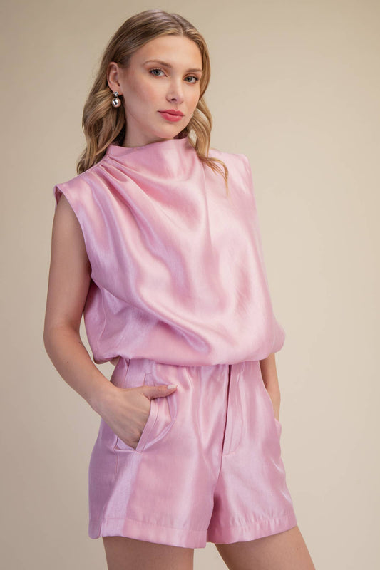 Glossy Pink Mock Neck Top