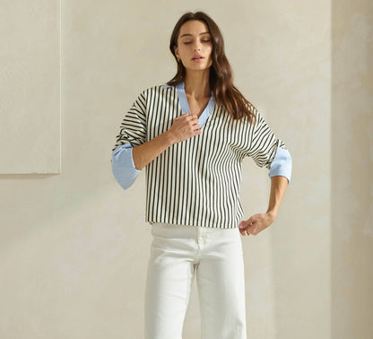 Ivory & Blue Striped Top