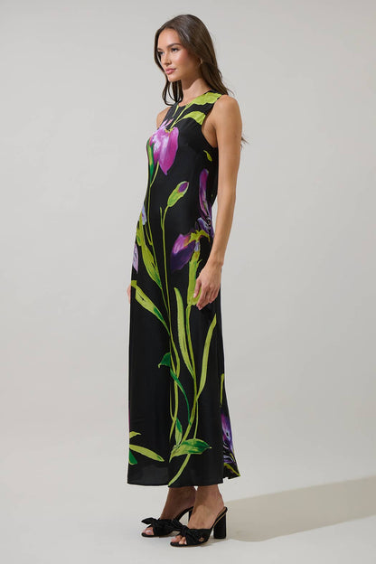 Floral Satin Midi Dress
