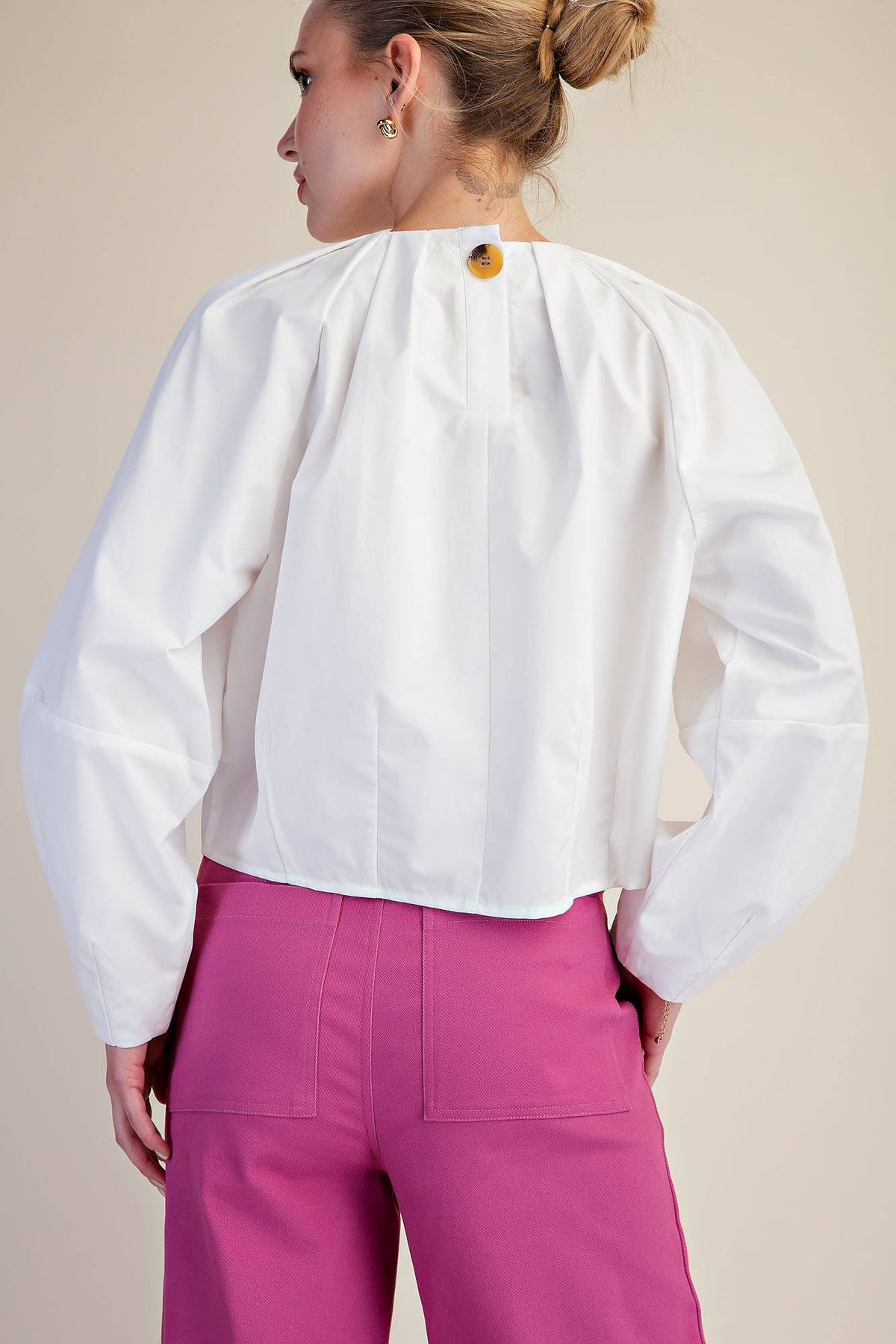 White Balloon Poplin Blouse