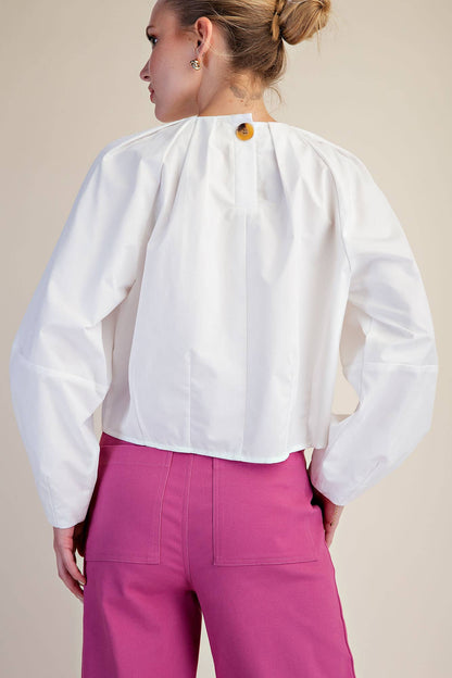 White Balloon Poplin Blouse