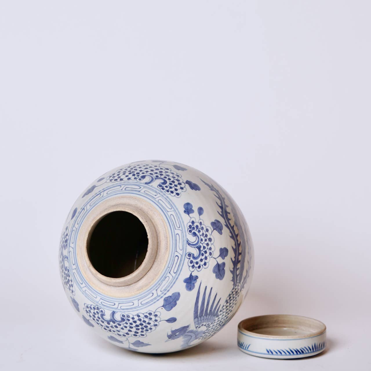 Blue & White Porcelain Phoenix Round Storage Jar