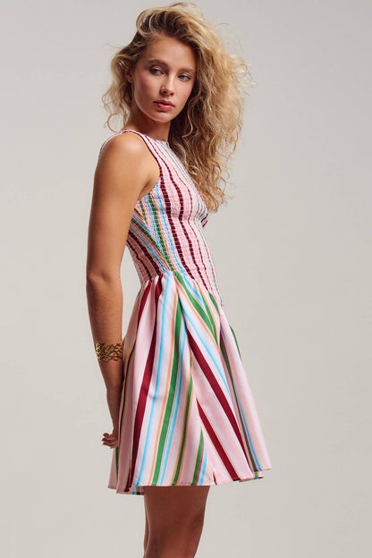 Stripe Smocked Mini Dress