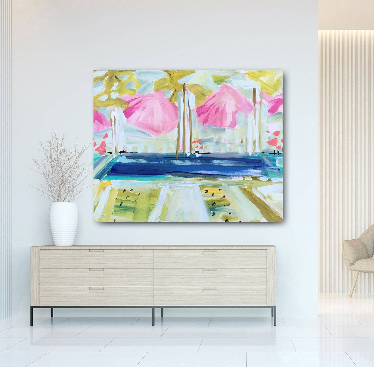 Pool Print on Paper, "Pink Umbrellas Pool": Print / 16" x 20"