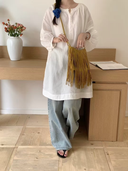 Suede-Like Microfiber Leather Crossbody Bag w/Tassel: 04 Red