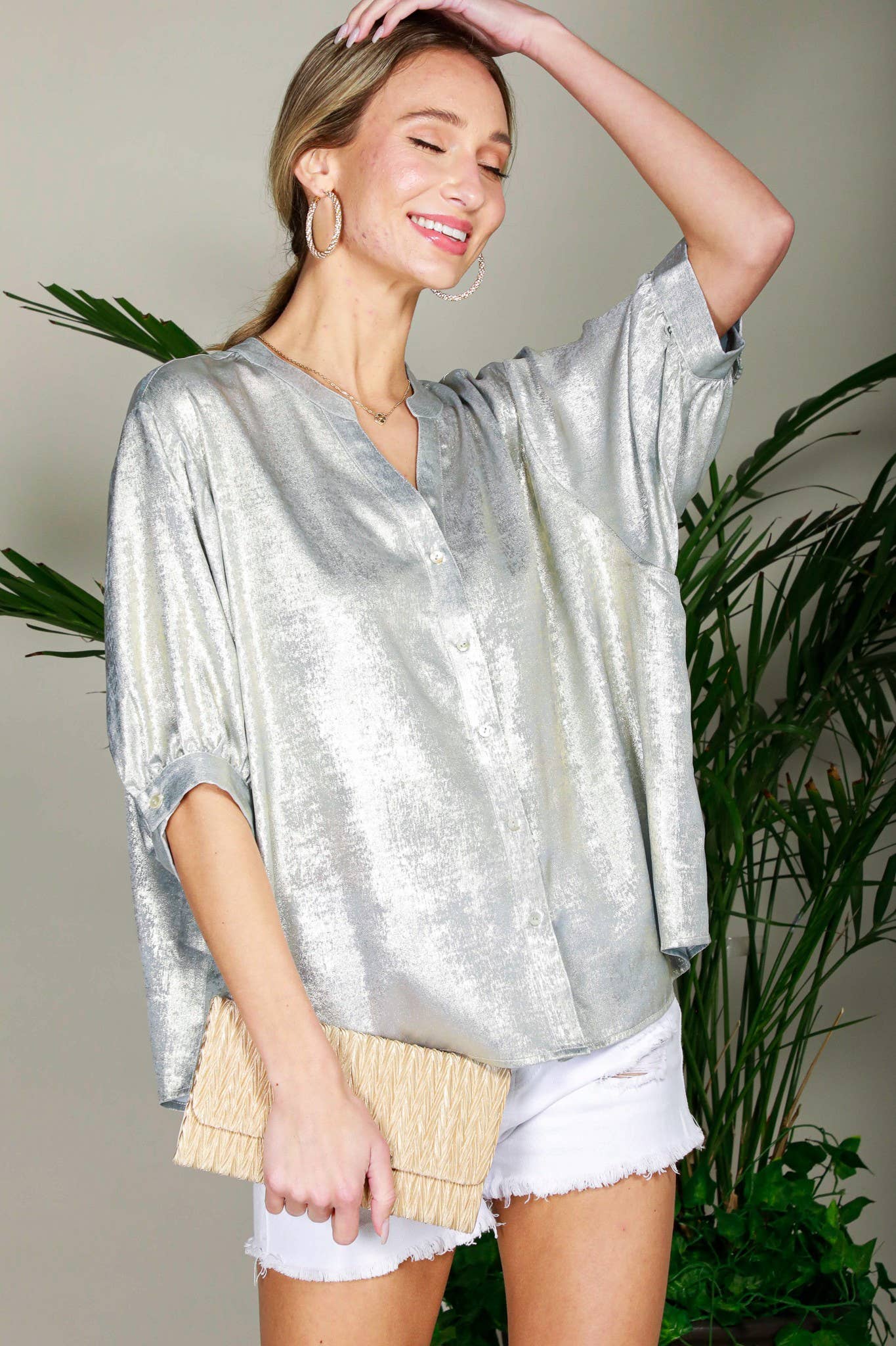 Metallic Woven Top - Champagne