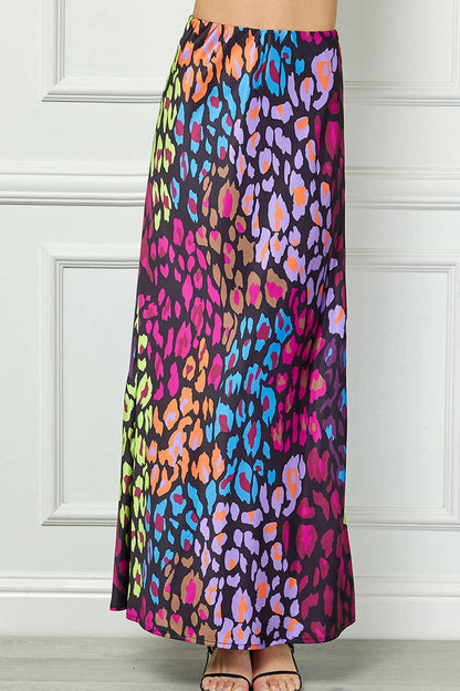 Abstract Satin Maxi Skirt