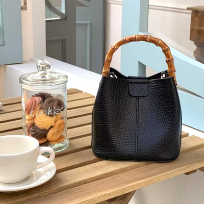 Bamboo Top Handle Crossbody Bag w/Cosmetic Pouch: 10 Red