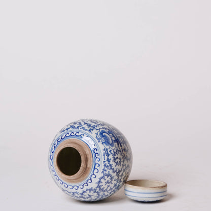 Blue and White Porcelain Scrolling Peony Round Storage Jar