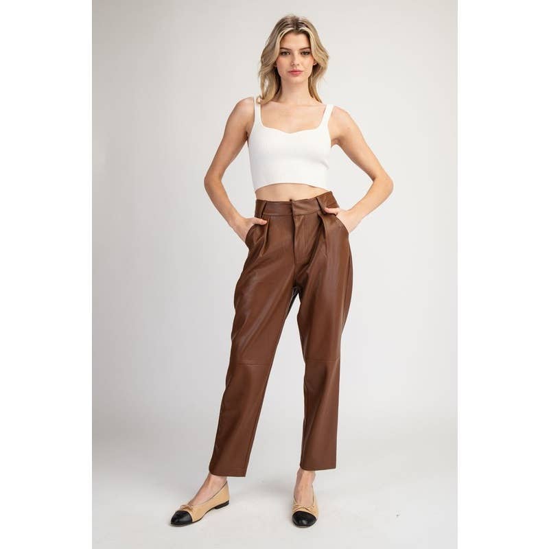 CHESTNUT VEGAN LEATHER PANTS