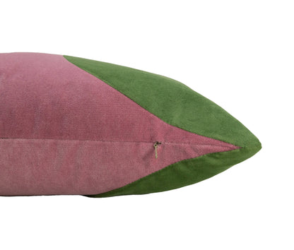 Green & Dusty Rose Velvet Pillow - 22x22"