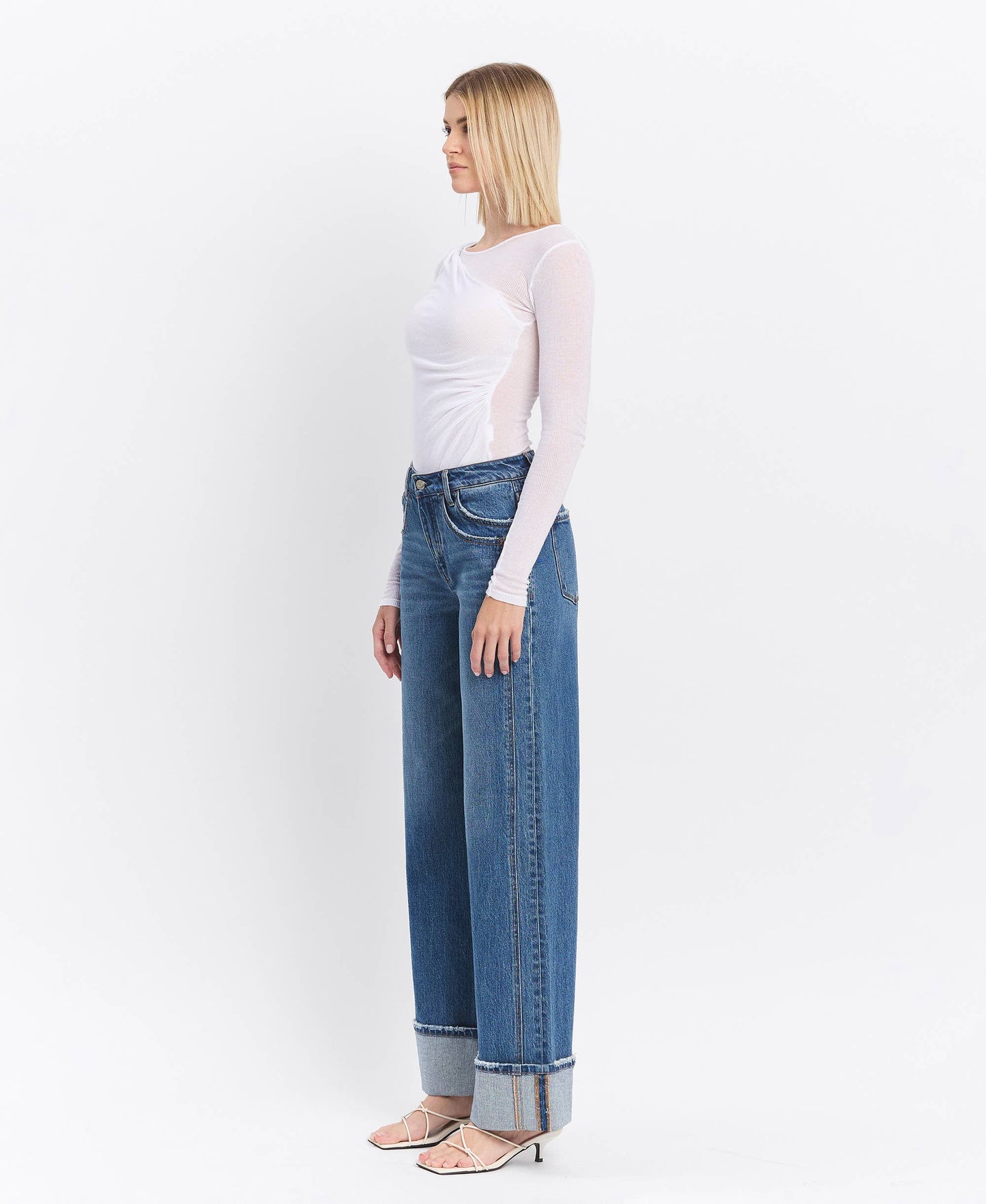 HIGH RISE WIDE CUFF JEANS