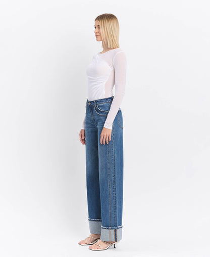 HIGH RISE WIDE CUFF JEANS