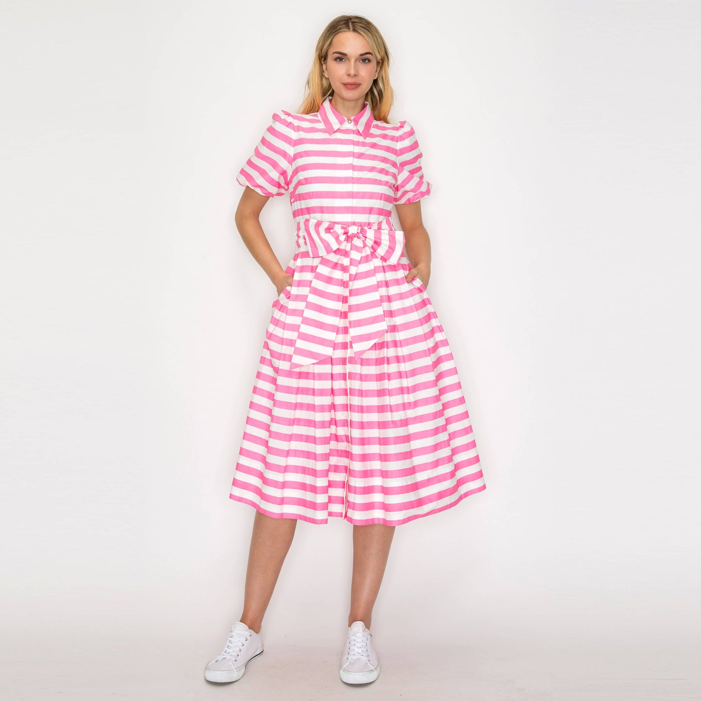 Pretty in Pink Striped Midi Dress