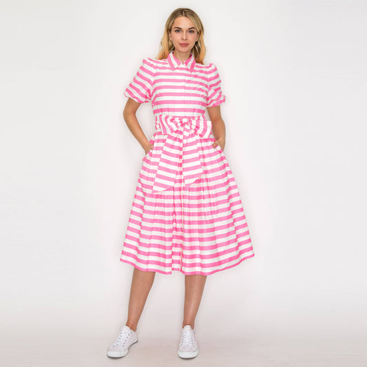 Pretty in Pink Striped Midi Dress