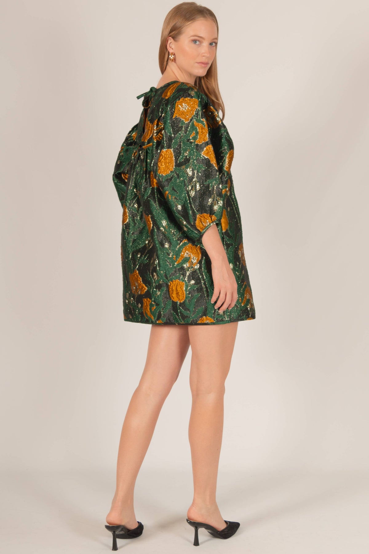 Green & Gold Jacquard Dress