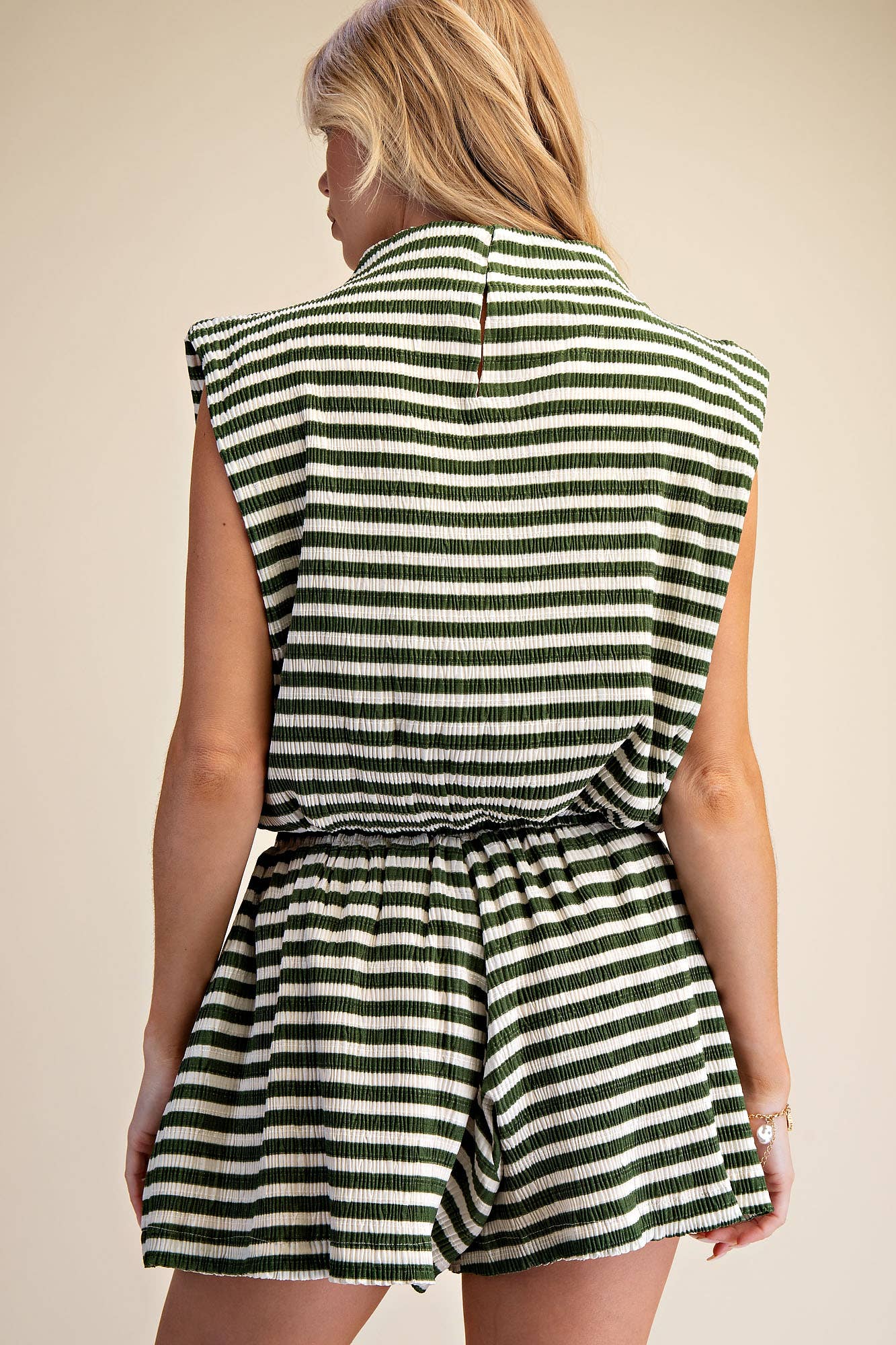 Green & White Striped Bubble Top