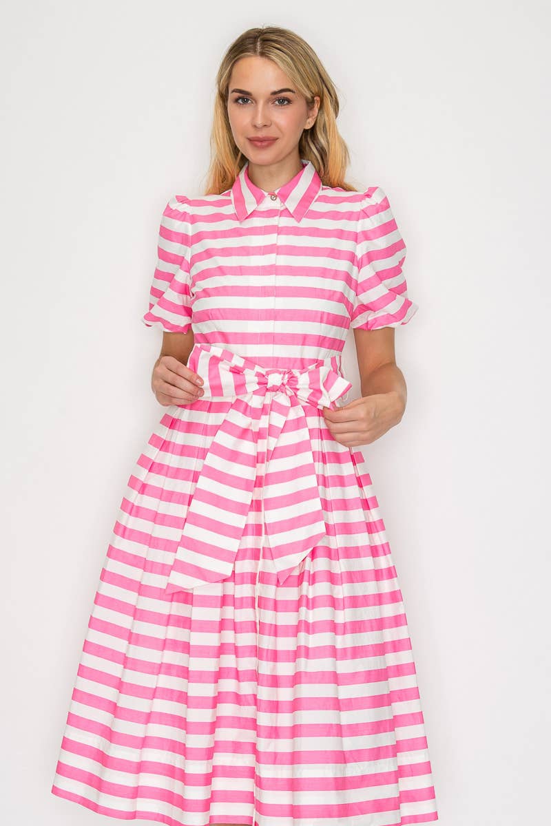 Pretty in Pink Striped Midi Dress