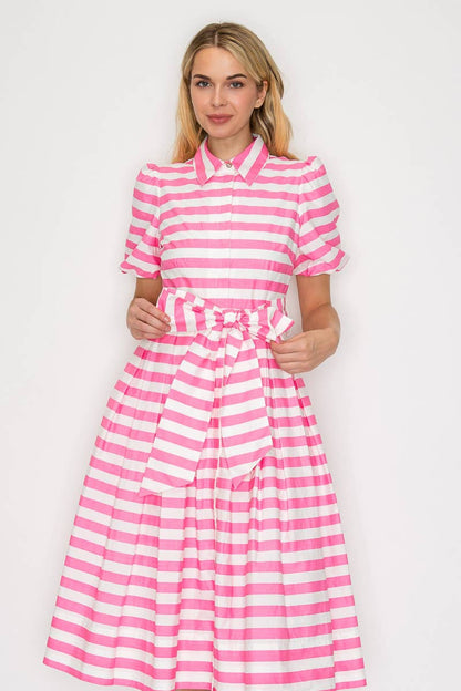 Pretty in Pink Striped Midi Dress