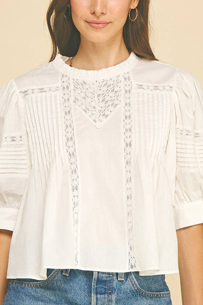 WHITE LACE TRIMMED BLOUSE