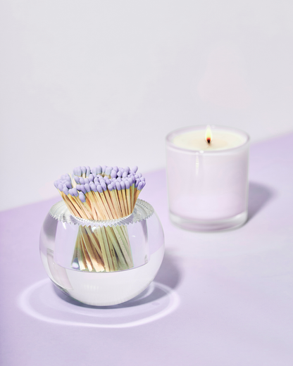 Lavender Matches in Round Glass Container