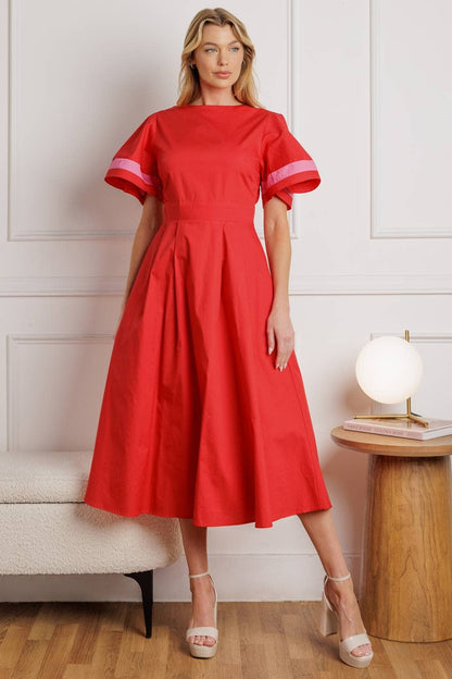 Red & Pink Midi Dress