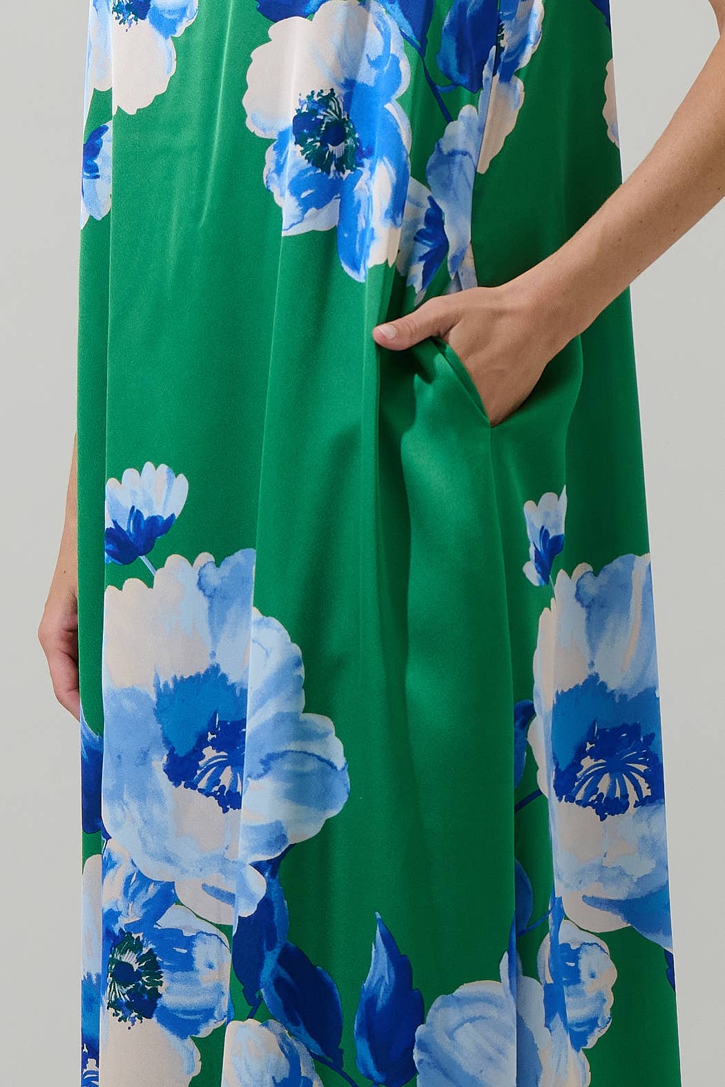 Green & Blue Floral Silk Maxi Dress