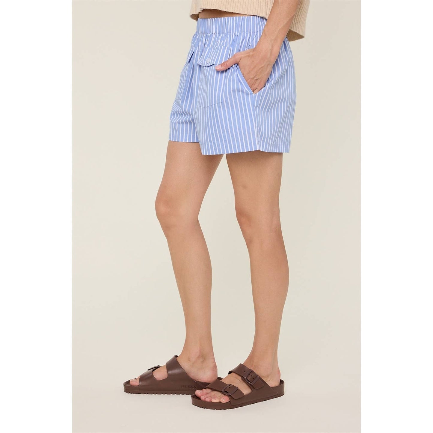 BLUE & WHITE STRIPED SHORTS
