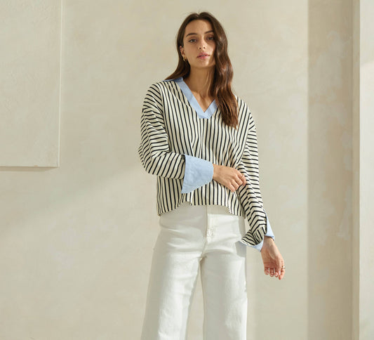 Ivory & Blue Striped Top